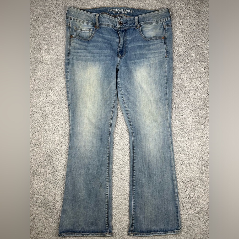 American Eagle Jeans Womens 16 Kick Boot Stretch Light Wash Plus Concert Party